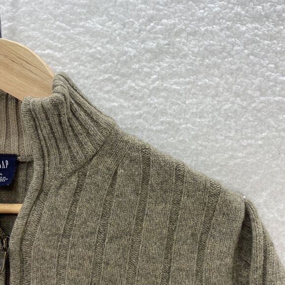 GAP Sweater Men's Large Beige VTG Lambswool Cable Knit Mock Neck 1/4 Zip Preppy - Picture 16 of 16